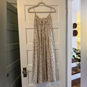 Lucky Brand Cream Maxi Dress with Blue Floral Print smocked Sundress